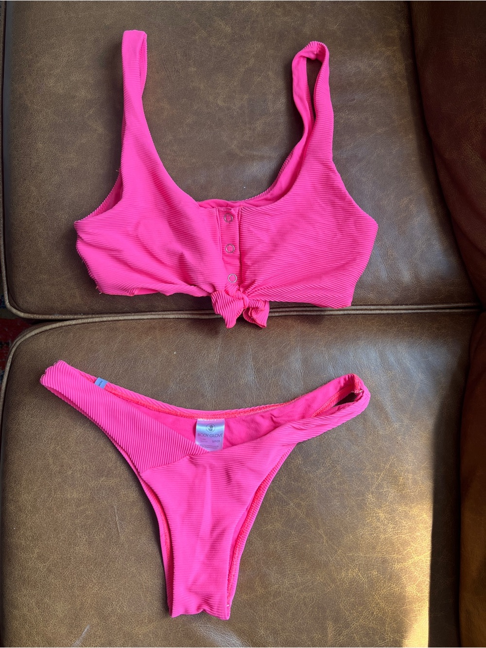 Body Glove Hot Pink Ribbed Tie-Front Bikini Set